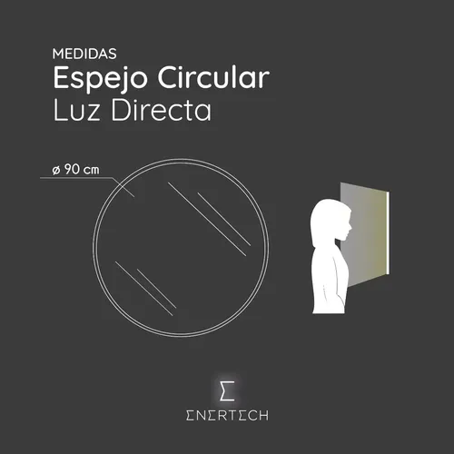Espejo Redondo Luz Frontal Neón De 90 Cm Y Sensor Enertech