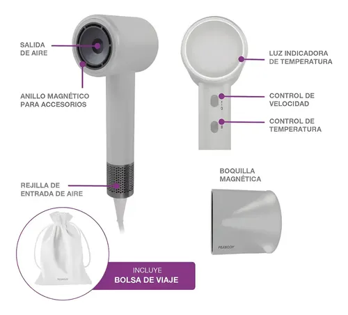 Secador De Pelo 1600w Peabody Spdc01b C/accesorios Blanco