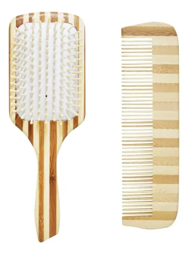 Set Cepillo Paleta Y Peine De Bambú Ecológico Antifrizz