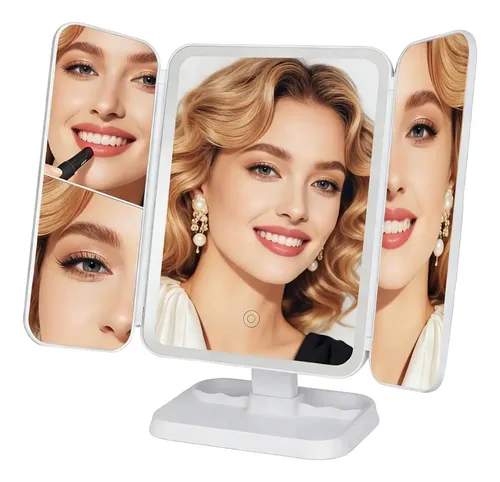 Espejo Maquillaje Plegable Led Con Aumento 1x/2x/3x,3 Modos