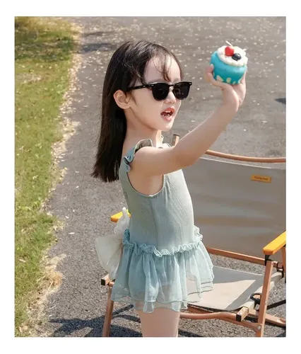 Elegante Traje De Baño De Una Pieza Para Niñas Con Gorro De
