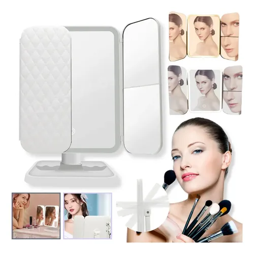 Espejo Plegable 180º Con Luz Led Tactil Y Aumento Maquillaje