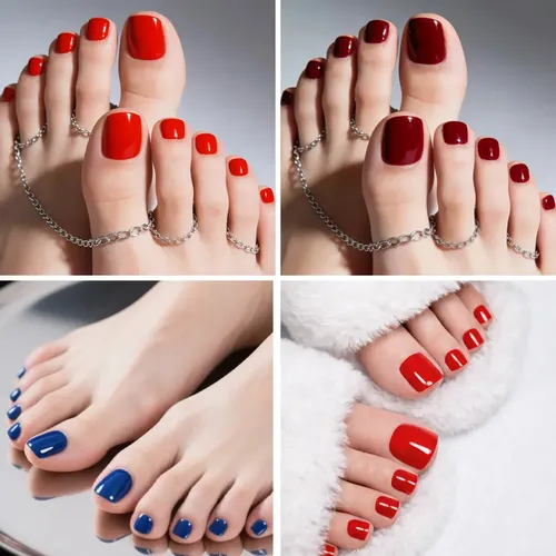 Tiras De Uñas Gel Para Pies Autoadhesivas 22u – No Necesita Lampara UV – Bordó Con Brillos Dorados