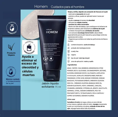 Exfoliante Facial Homem Masculino 75ml Natura Vegano