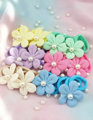 Pack X 36 Colitas De Pelo Flor Con Perla Colores Surtidos