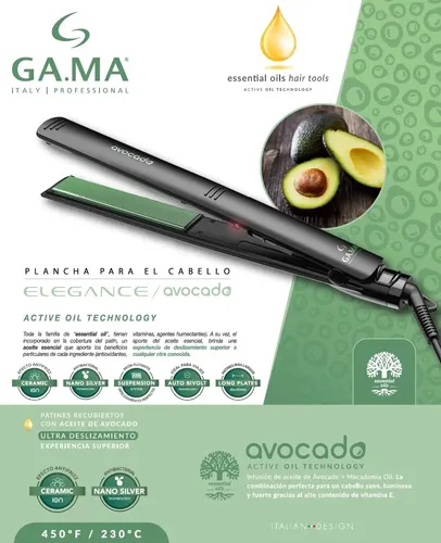 Planchita De Pelo Gama Elegance Avocado Active Essential Oil