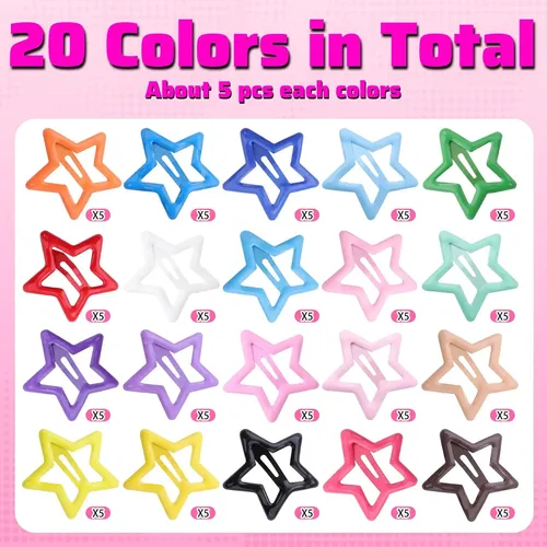100 Pinzas De Pelo Con Estrellas De Colores