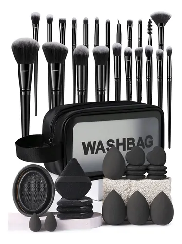H- Set De Brochas Y Esponjas De Maquillaje Con Funda,;