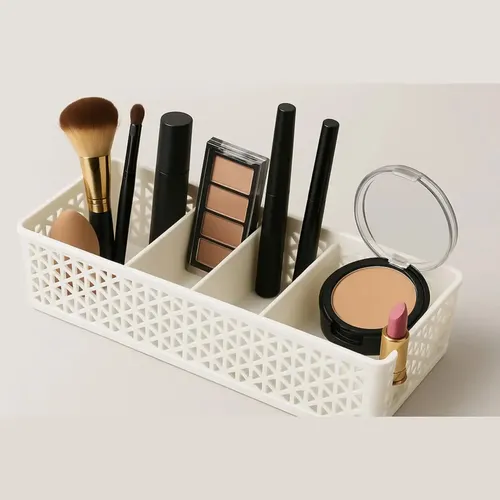 Organizador Maquillaje Geometrico 5 Espacios Practico Baño Color Blanco