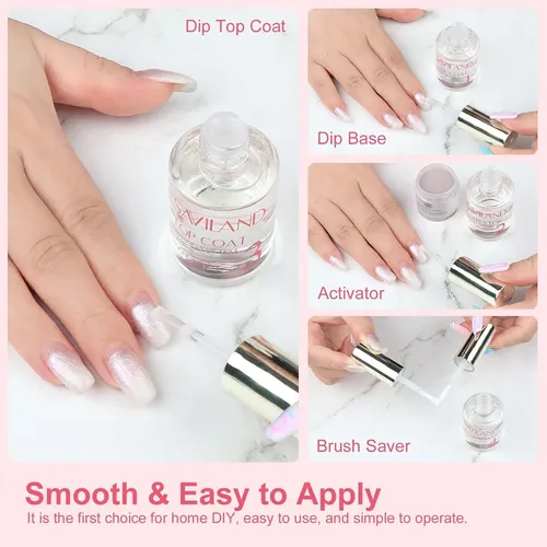 Set De Dip Powder Saviland 15 Ml Base Top Coat Activator