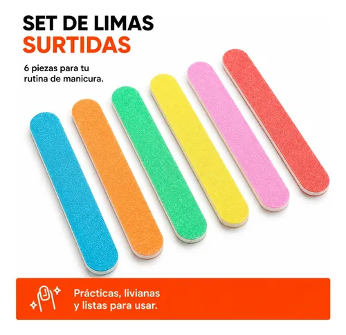 Set X 6 Limas Ultra Fina Para Manicuria Varios Colores
