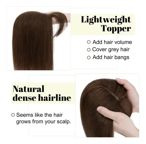 Toppers Sego Para Cabello Humano Real Con Flequillo, Clip En