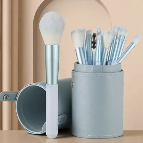 Set De Brochas De Maquillaje 12 Pzas Azul Claro