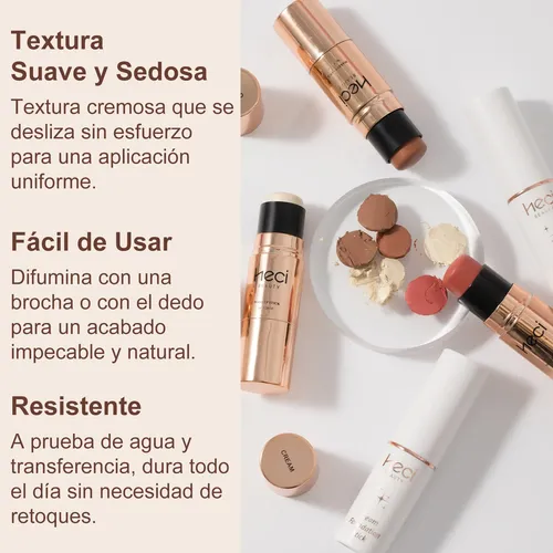 Set 4 Barras Maquillaje Heci Rubor Contorno Iluminador Base