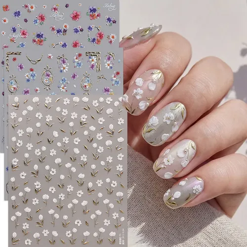 Prima Stickers For Uñas Florales Vintage 3 Hojas 3pcs Gold