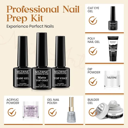 Mizhse Set Gel Top Y Base Coat 3pcs, Esmalte En Gel Larga