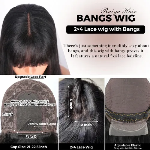Cabello Humano Liso Ruiyu De Wigs Con Flequillo, Densidad De