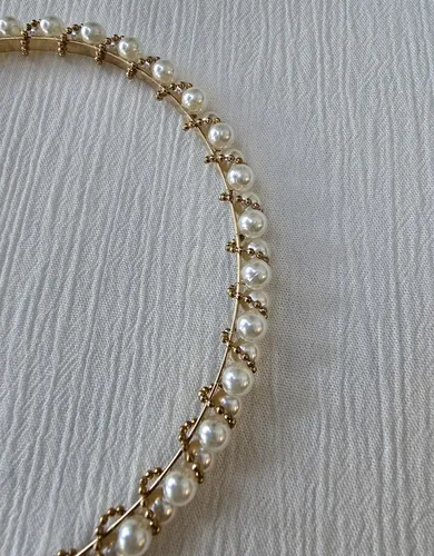 Vincha Pelo Fiesta Novia Tiara Perlas Strass Dorado Plateado Color Perlas Torzada Mostacillas Doradas