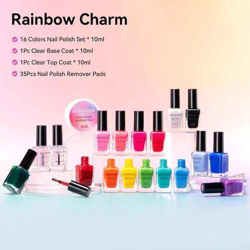 Kit Esmalte De Uñas Nailshion 16 Colores Base Top Coat 10ml