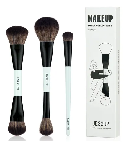 Set 3 Brochas Maquillaje Jessup Doble Punta Azul Cian