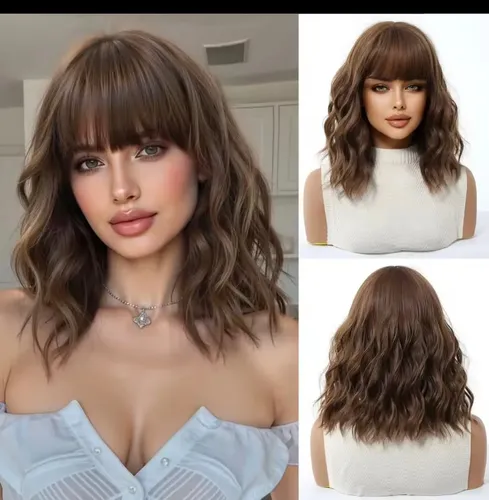 Peluca Hisan Rubia Modo Romantico Ondas Fleco