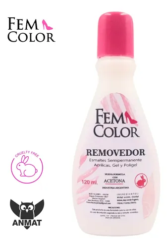 Removedor Acetona Uñas Acrilicas Esmalte Uv Femcolor 120 Ml