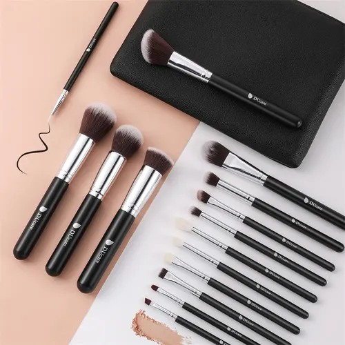Set De 15 Brochas Negras 100% Para Maquillaje Negro