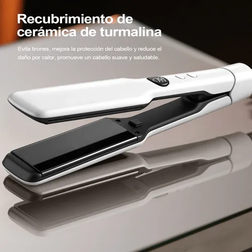 Plancha De Cabello Profesional 2 En 1 Alaciadora Ancha Lcd Blanco