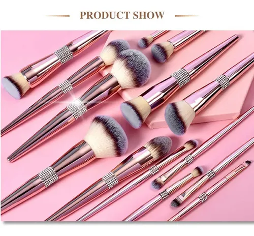 Set De 14 Brochas Suaves Color Oro Rosa Diamante