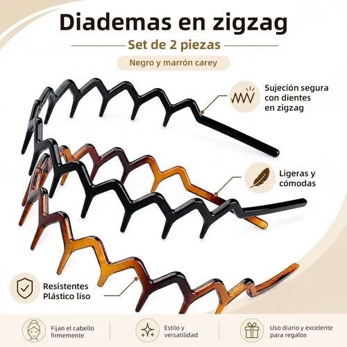 Diademas Zigzag 2 Piezas, Onduladas Antideslizantes Unisex