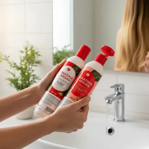Shampoo + Acondicionador Keratina Y Argan Frilayp X370ml.