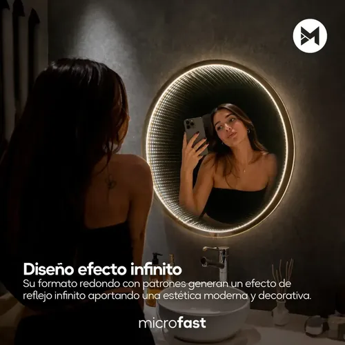 Espejo Luz Led Touch/táctil Inteligente Efecto Infinito 3d Deco Premium Fría/cálida/neutra Redondo 60cm Regulación De Brillo