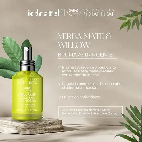 Bruma Facial Astringente Yerba Mate Pieles Oleosas – Idraet Momento de aplicación Día/Noche Tipo de piel Todo tipo de piel