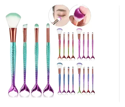 Set 4 Brochas Maquillaje Profesional Pinceles Cola Sirena