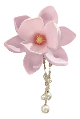 Elegante Pinza Lateral De Resina De Magnolia Con Agarre Segu