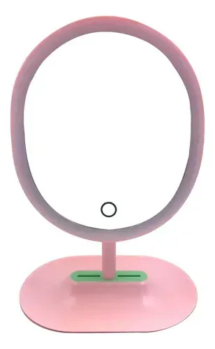 Espejo Ovalado Jessamy Rosa Con Luz Para Maquillaje Usb