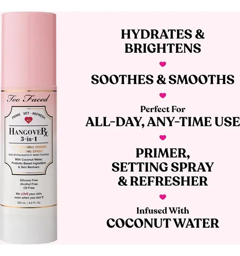 Too Faced Hangover 3-en-1 Primer Y Spray Fijador 4 Oz