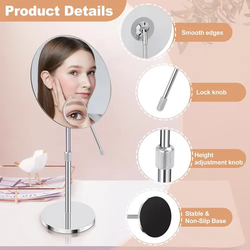 Espejo De Maquillaje Ffowcye 20cm Con Aumento 10x Cromado