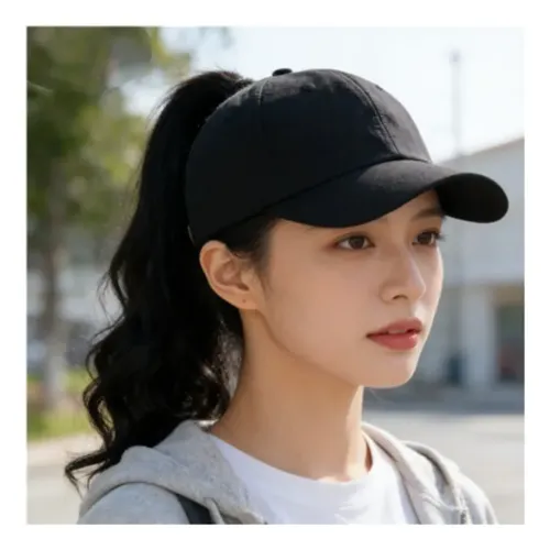 Gorra Con Peluca Negra, Diseño Moderno Y Juvenil, For Mujer