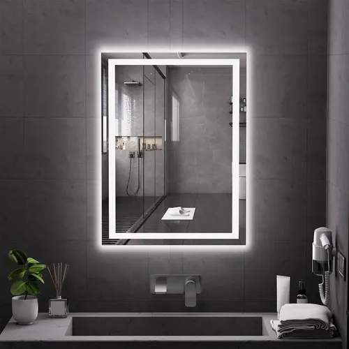 Espejo De Baño Led Koonmi 30×36 Cm Con Luz Trasera Y Frontal