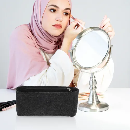 Bolso De Fieltro Maquillaje Y Joyas Gris Oscuro