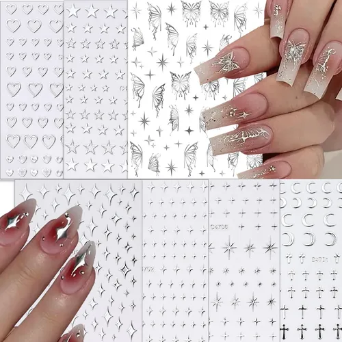 Adhesivos Para Uñas Nooepc, 7 Hojas, Con Espejo Metálico Pla