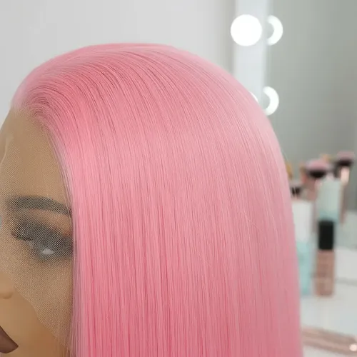 Peluca Lace Front Adiolacba Premium Símil Natural 70 Cm Tamaño De La Base Regulable Tono Rosa Chicle
