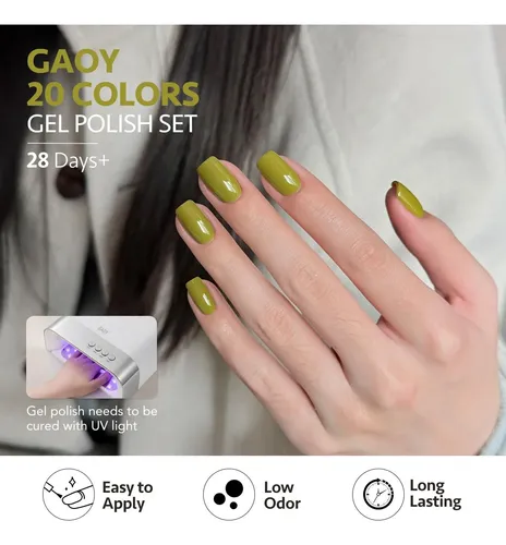 Kit De Esmalte En Gel Gaoy 20 Colores Con Base Y Top Coat