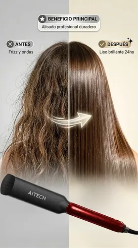 Planchita Pelo Aitech Profesional Roja 220V Cable Giratorio 360 Placas Cerámica Anti Frizz Alisadora 160 A 220°C Calentamiento Rápido Temperatura Regulable Cabello Liso Brillante Ideal Para Uso Diario