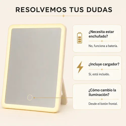 Espejo De Maquillaje Pequeño Portatil Con Luz Led Recargable