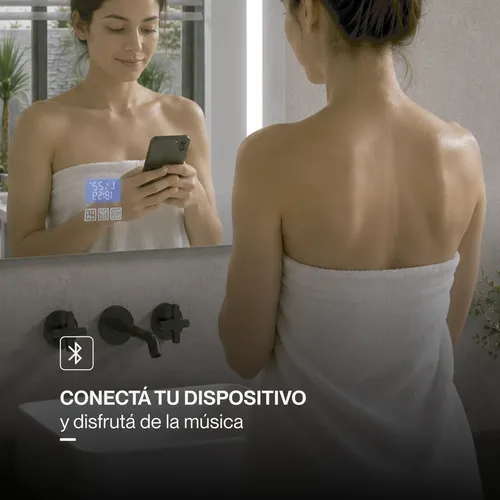 Espejo Bluetooth Luz Led Desempañador Baño Rectangular 60×80