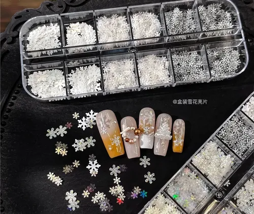 Calcomanías De Uñas Con Purpurina De Nieve, Pack De 3 Cajas