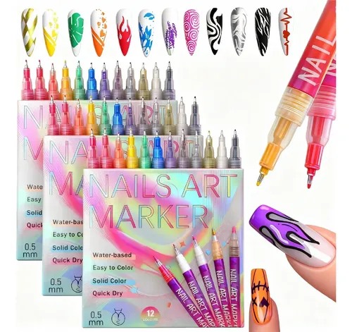 12 Colors Nail Art Pens Set, Nail Art Markers With Gel ..