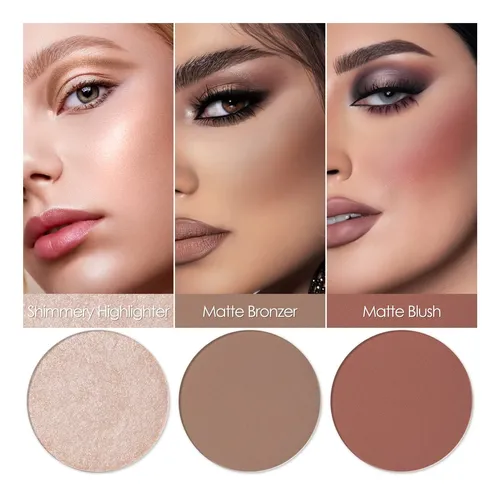 Paleta De Colorete E Iluminador, Paleta De Contorno 3 En 1,